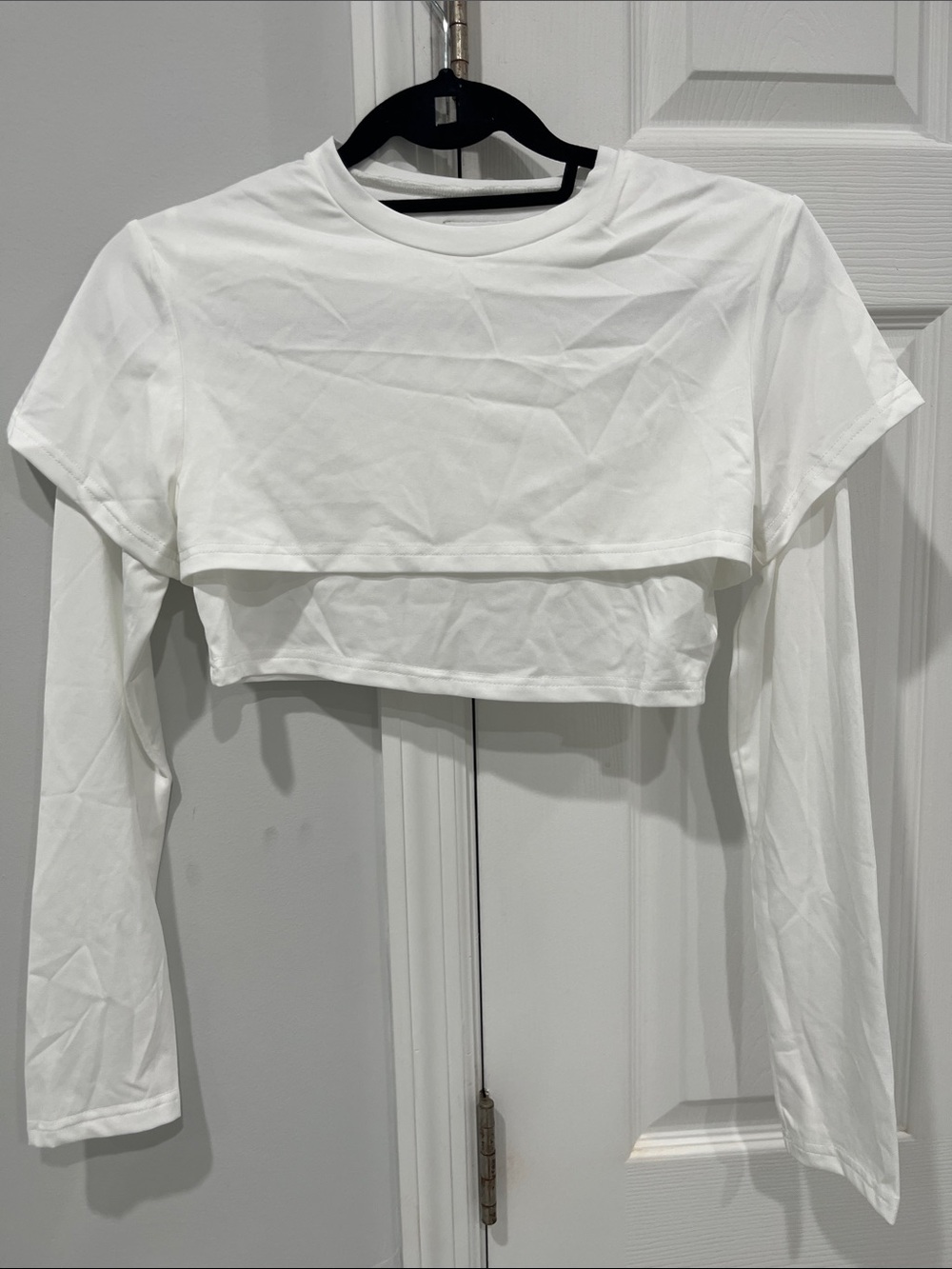White Layered Crop Long-Sleeve Top - Women